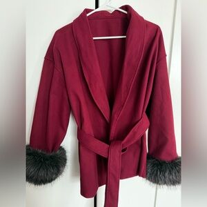 SHEIN Burgundy Cape with Faux Fur Trim